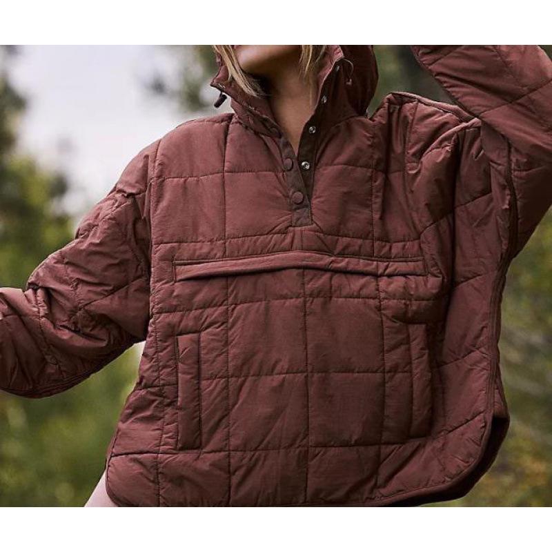 Women's Autumn/Winter Solid Color Hooded Cotton Jacket: Foldable, Long Sleeve, Pullover with Pocket.