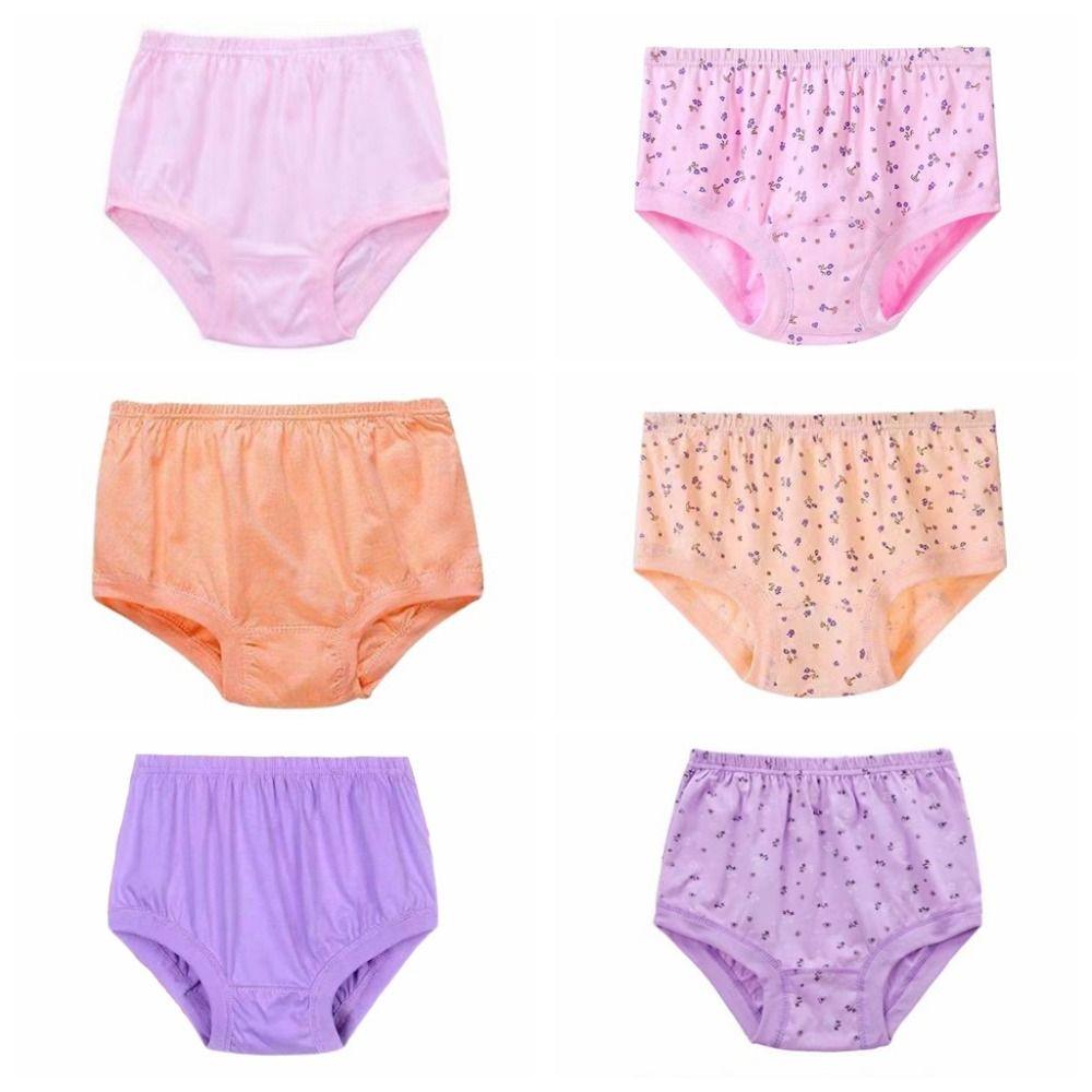 5PCS High Waist Elderly Plus Size Briefs Breathable Women Underwear Flower Cotton Panties Gifts
