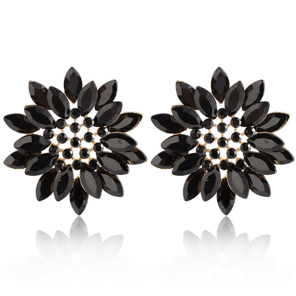 Gemstone Flower Ear Studs Alloy Colorful Crystal Sunflower Fashion Jewelry For Women
