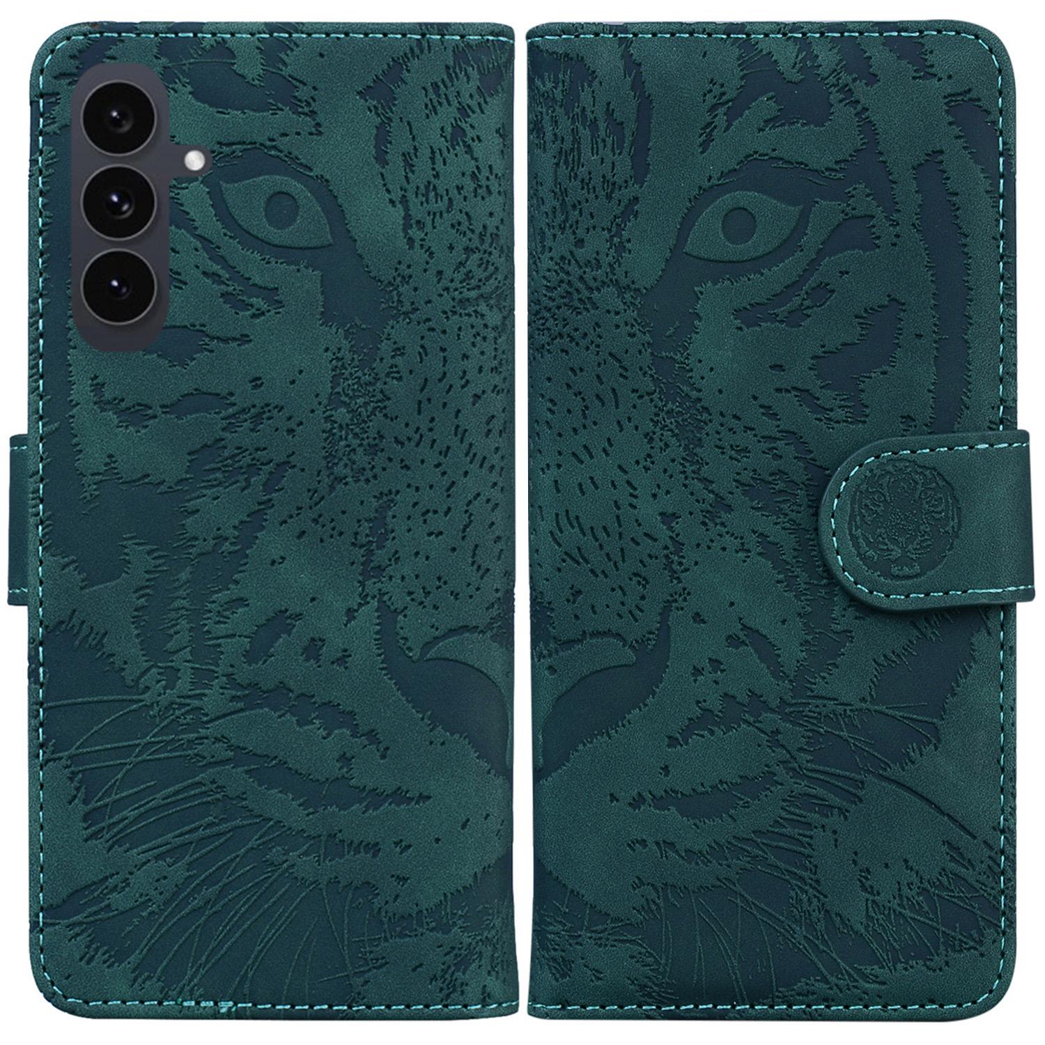 

For Samsung Galaxy S25 FE Case Tiger Imprint Leather Wallet Phone Cover Green