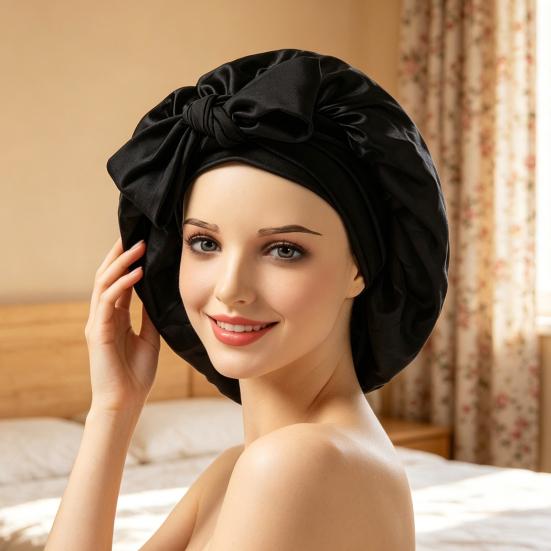 Sleeping Satin Bonnet with Elastic Tie Band Adjustable Large Silk Hair Bonnet Wrap Solid Color Women Braids Long Curly Hair Night Sleep Cap