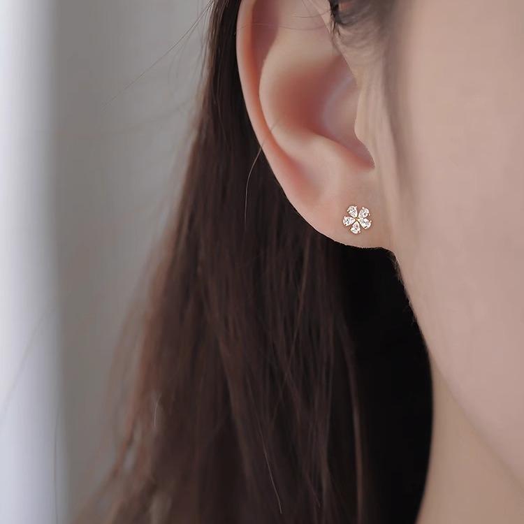 S925 Silver Needle Mini Flower Earrings, Diamond Earrings, Small Ear Bone Studs
