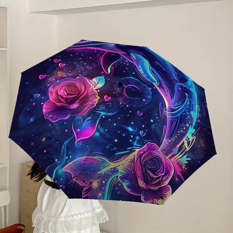 1pc Neon Dolphins Roses Heart Umbrella with Plastic Handle,Suitable for All Seasons Home Travel Outdoor UmbrellaDD420