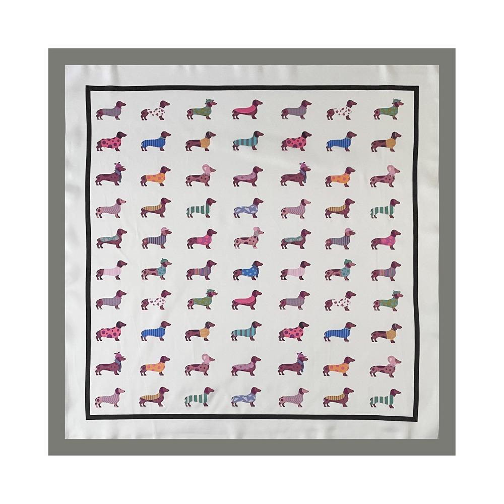 Geometric Shape Dachshund Print Print Scarf Printed Hair Scarf Animal Printed Silk Scarf  Women серый