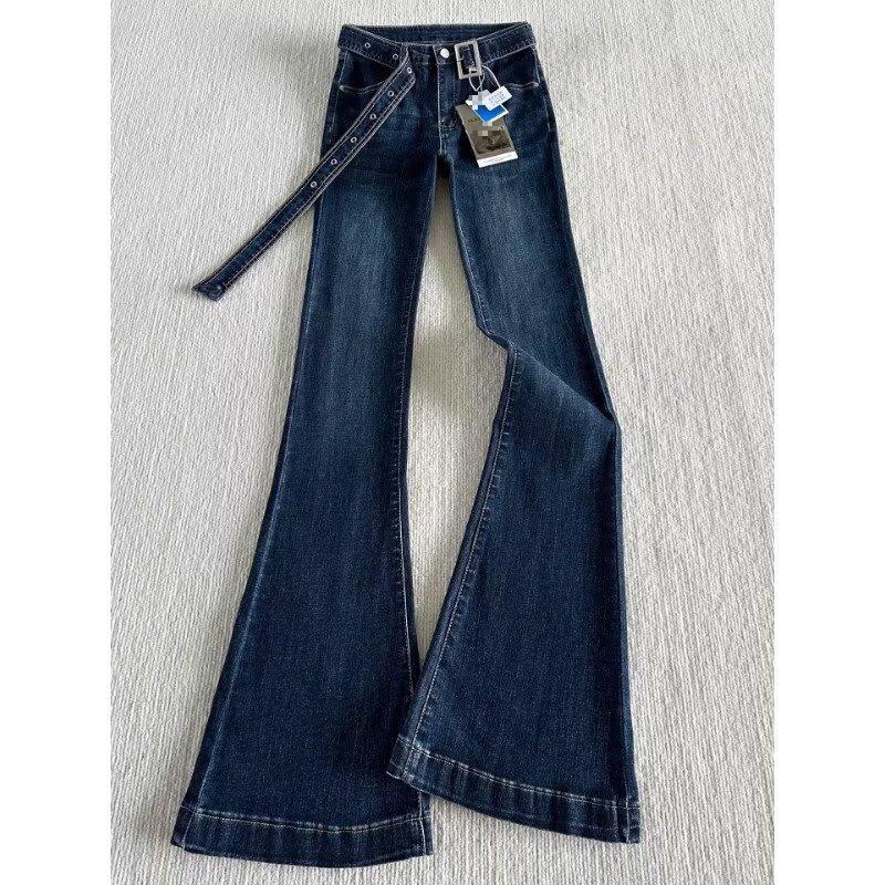 Women s 2026 Retro High-Waisted Dark Blue Micro-Flare Jeans XS