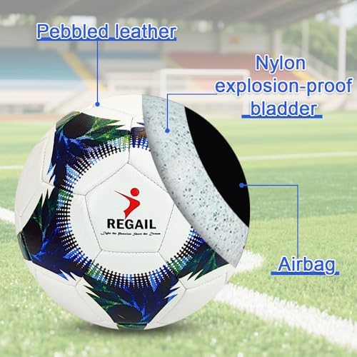 Jonuin Soccer Ball Size 4, Youth Training Football with Pump, Needle & Bag, Durable Leather for Amateur & Pro, Kids Gift