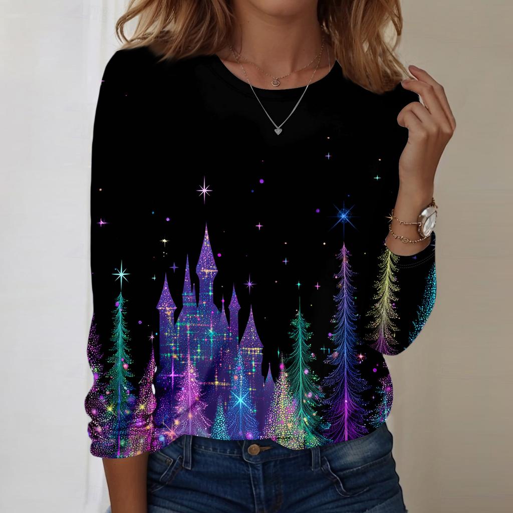 Long Sleeve Shirts For Women Cute Print Graphic Tees Blouses Casual Plus Size Basic Tops Pullover