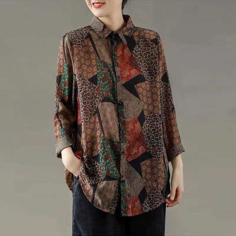 Non-real shot, retro printed shirt women's cotton and linen literary loose casual long-sleeved top 1116 spring and summer new models