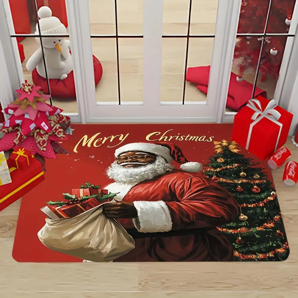 1pc Vintage Santa Claus Christmas Welcome Doormat, Non‑Slip Absorbent Floor Mat for Home Entryway, Holiday Home Decor
