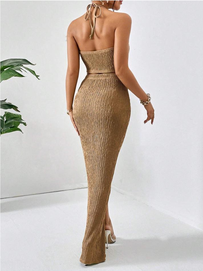 2024 European & American Women's Slim Vest and Hip-Hugging Twisted Long Skirt Suit