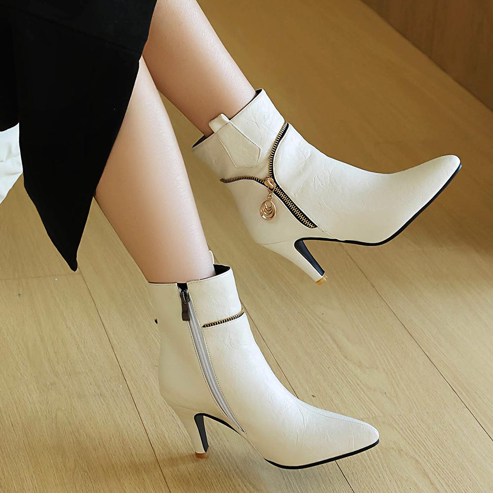 Black Brown Women Ankle Boots Pointed Toe High Spike Heel Big Size 47