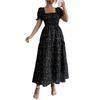 Women's Floral Print Square Neck Long Dress Summer Waist Cinched Puff Sleeve Midi Dress Casual Lightweight Flowing Dress for Daily Wear