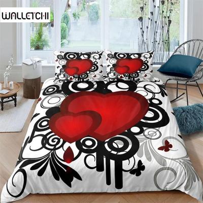 Housse de Couette Cœur d'Amour Romantique Ensemble de Literie Saint-Valentin Housse de Couette Imprimée en 3D en Microfibre King Queen Pour Garçons Filles Ado Décor