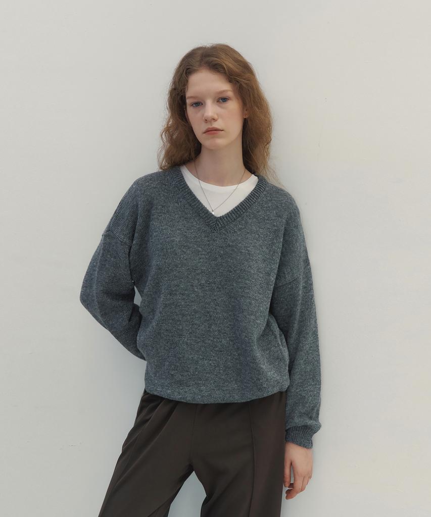 NEEV Drop Wool V-Neck Pullover (Gray)