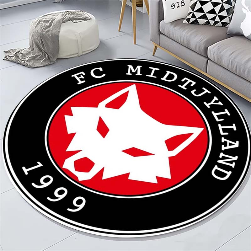 FC Midtjylland White Wolf Head Circular Area Rug Danish Football Round Floor Carpet Gaming Chair Living Room Bedroom Home Decor Mat