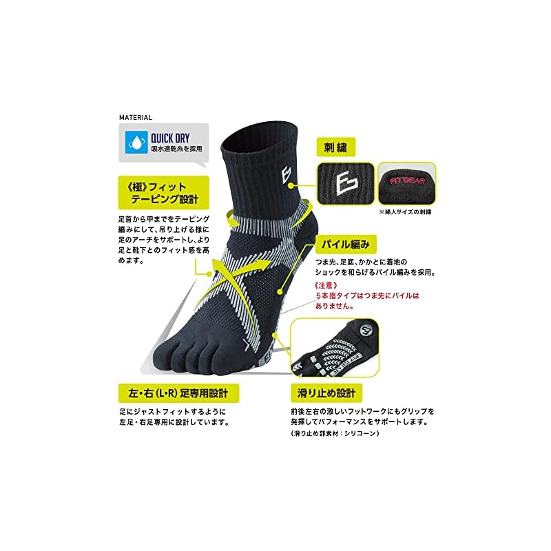 [MIKASA] FIT GEAR Tennis-Badminton Socks "Extreme" Fit (5-finger black)