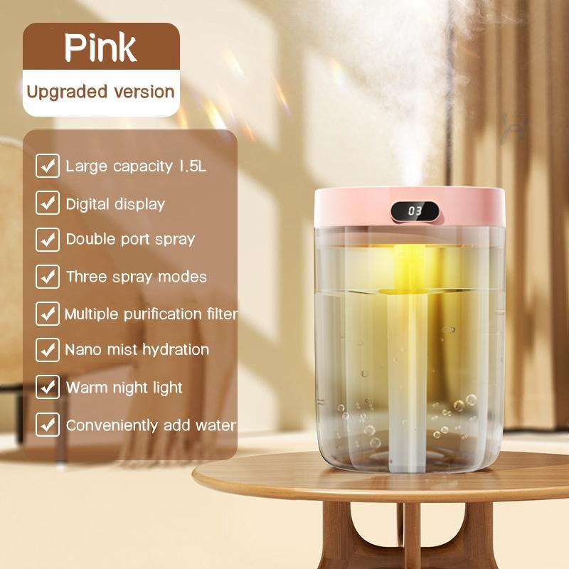 Umidificator de aer cu pulverizare dublă USB, capacitate mare 1500ML, difuzor de aromă cu ultrasunete, umidificator pentru dormitor acasă