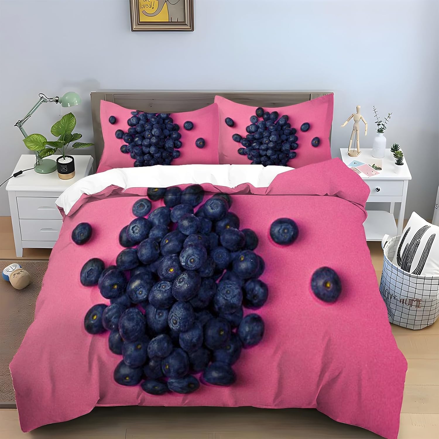 

Blueberry Duvet Cover Queen Twin for Kids Teens Adults,Watercolor Fruit Bedding Set Microfiber Botanical Themed Comforter Cover EU Single(135x200cm)