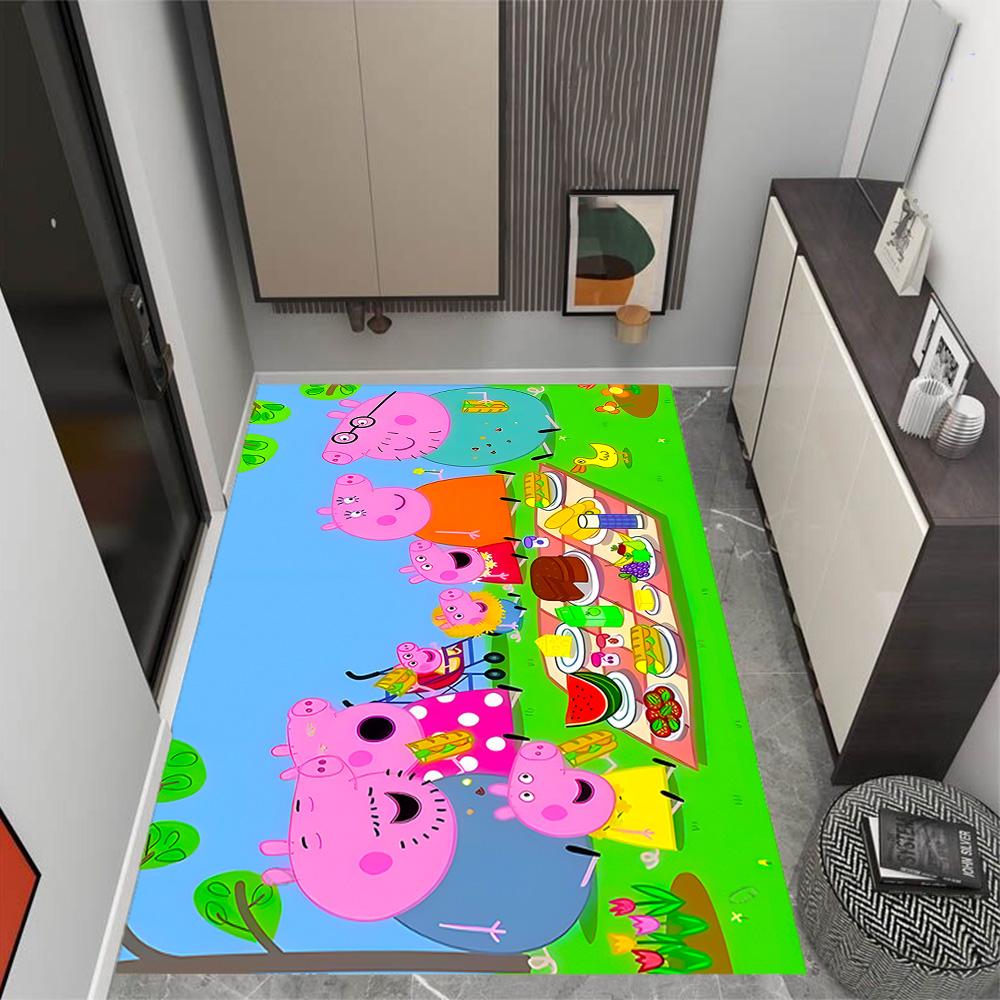 Peppa Pig's Colorful World Themed Anti-Slip Rugs - Polyester Home Decor, Suitable for Bedrooms, Living Rooms, Doorways, Studios, and Decorations