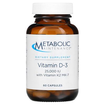 Vitamina D-3 contendo Vitamina K2 MK-7, 25.000UI, 60 cápsulas