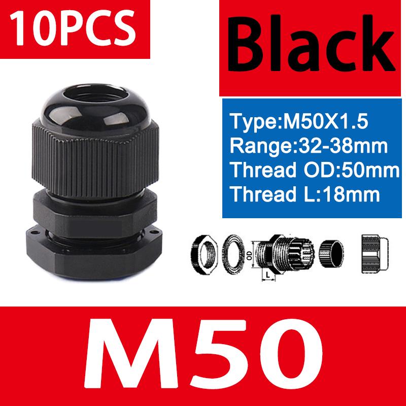 10pcs Waterproof Cable Gland M8 M12 M16 M20 M25 M32 M40 Black Plastic Seal Joint Nylon  IP68 White Cable Fixing Nylon Connector