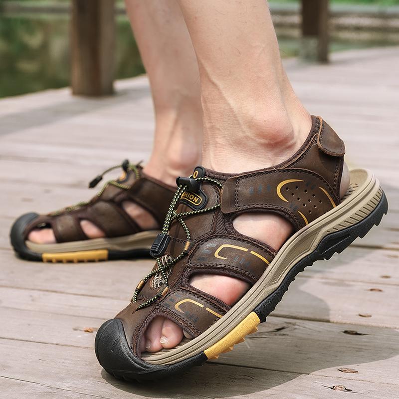 Men Hiking Sandals Outdoor Black Brown Water Shoes Wide Palm Athletic Closed Toe Sport Sandals Beach Shoes Large Size