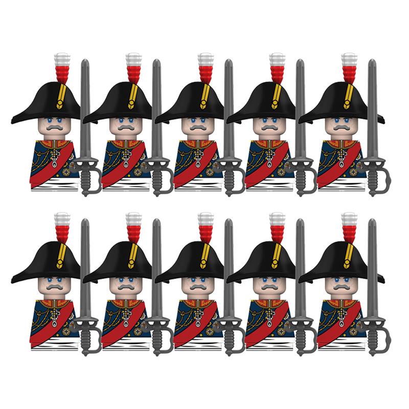 10Pcs/lots Napoleon Wars Military Figures Sets Heavy Cavalry Commander Soldier Weapon Assembly Model Childrens Toys Holiday Gift