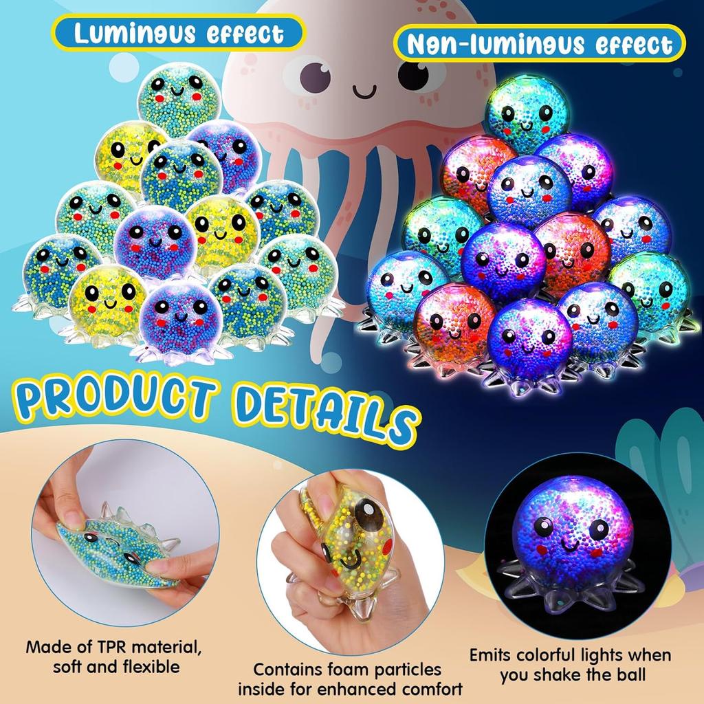 Light Up Octopus Stress Ball Fidget Toy Sensory Squeeze Toys For Anxiety Relief, Autism Christmas Birthday Gifts Party Favor