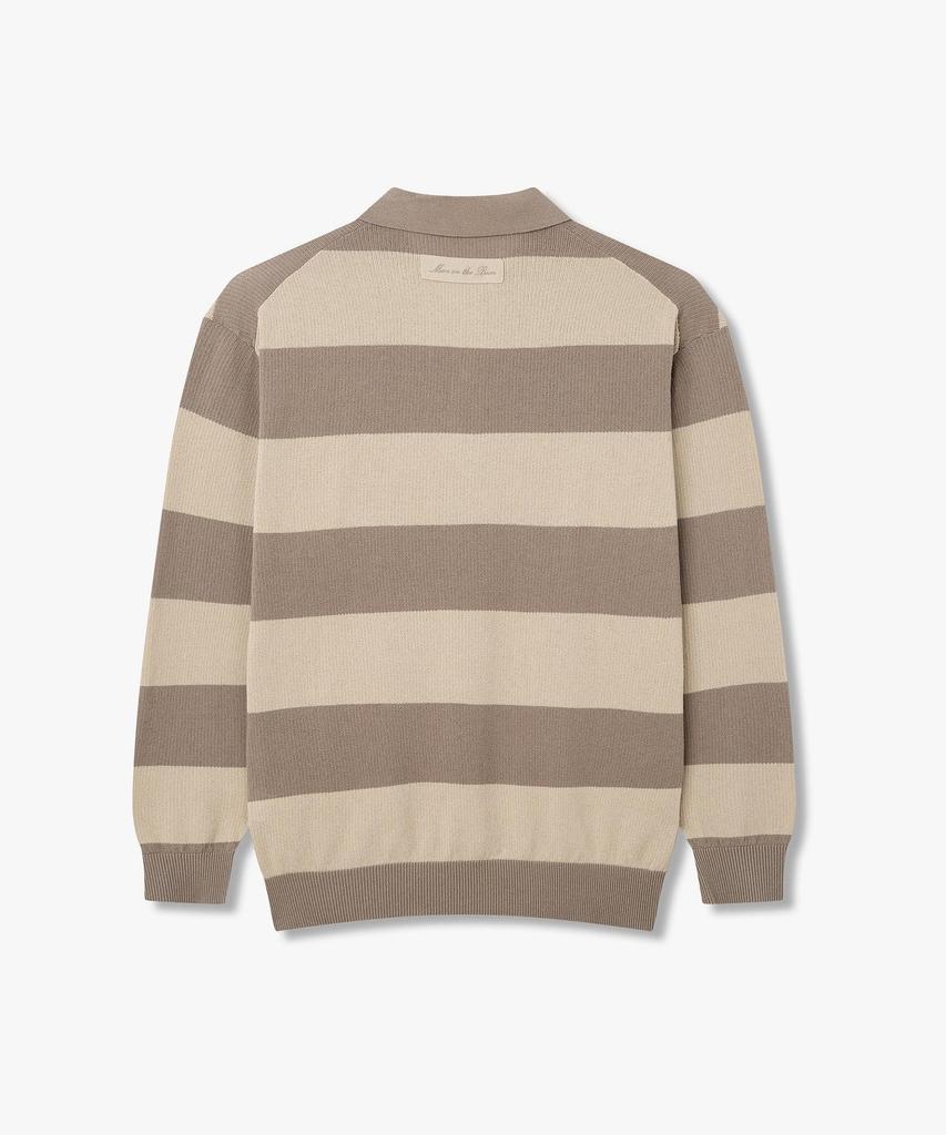 MAN ON THE BOON Striped Long Sleeve Polo Knit_Brown 4716113018
