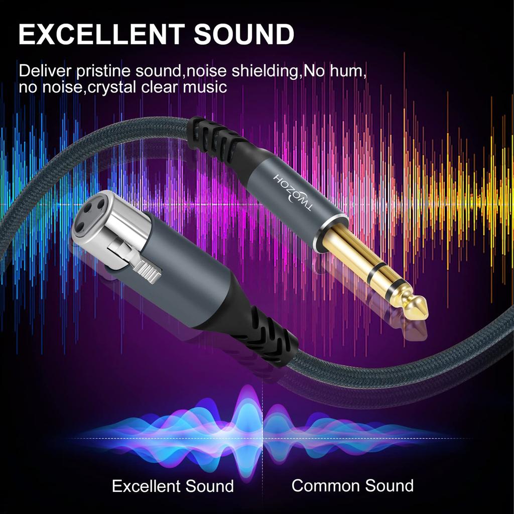Twozoh XLR Female to TRS Pack of Braided Stereo Jack to XLR Microphone Cable 1/4" (6.35mm) Cable, 2M, 2, Quarter-Inch (Professional/Hifi)