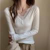 Tops for Women Pullover Long Sleeve V-neck  Autumn Winter Warm Slim Thickened Lace Top