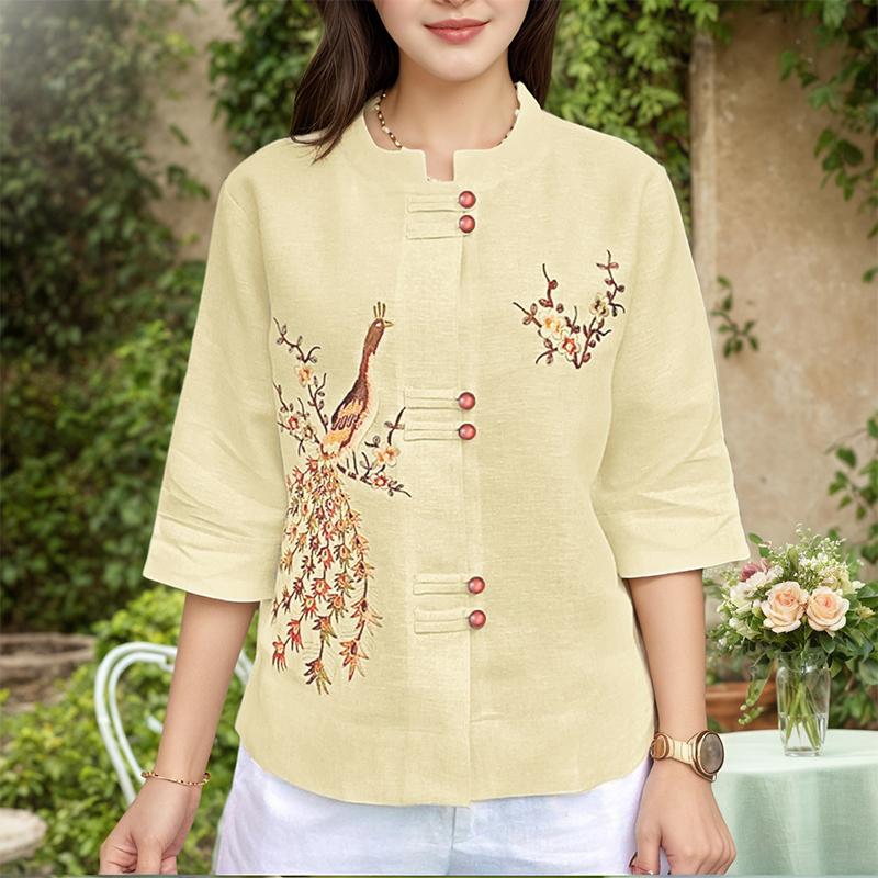 

ZANZEA Женская повседневная блузка с принтом, летняя, с рукавом 3/4 и воротником-стойкой M хаки