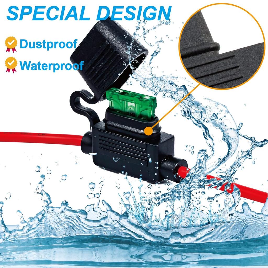 VANSIHO 18AWG Inline Fuse Holder Kits-6 Pack 18 Guage Awg With 6Pcs 3A Blade Mini Fuse/12Pcs 3:1 Heat Shrink Butt Connectors