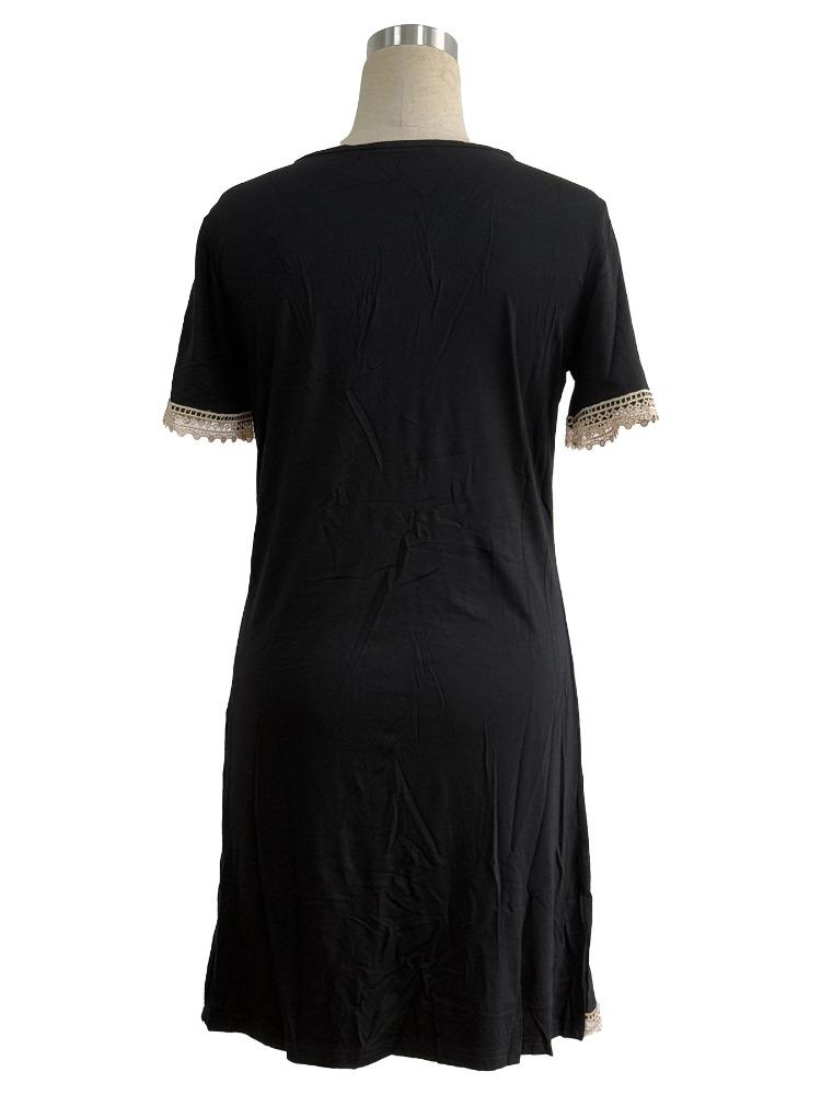 V Neck Lace Trim Patchwork Solid Color Short Sleeve Long Slim Fit Flattering Bodycon Dress Versatile Mature Style Retro Sexy Elegant Women Dress