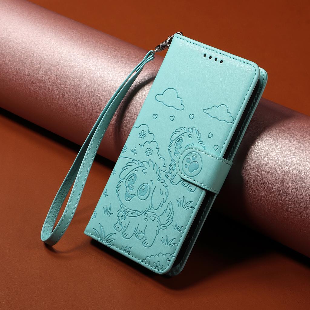 For Motorola Moto G86 Power 5G/Motorola Moto G86 5G Case RFID Blocking Imprinted Dog Pattern PU Leather Phone Cover with Wrist Strap