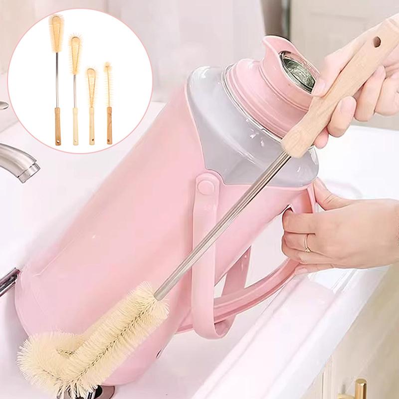 Kitchen Cleaning Tools Drink Bottles Glass Scrubbers Cleaning Brush Wooden Bottle Cleaning Brush With Long Handle