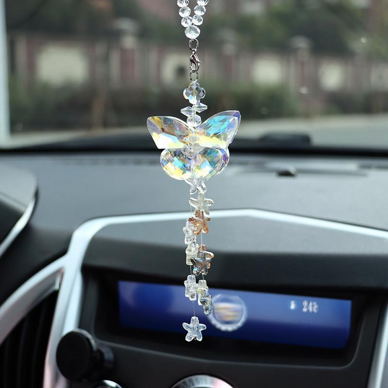 Car Sparkling Crystal Handing Pendant Colorful Butterfly Bow Accessories Car