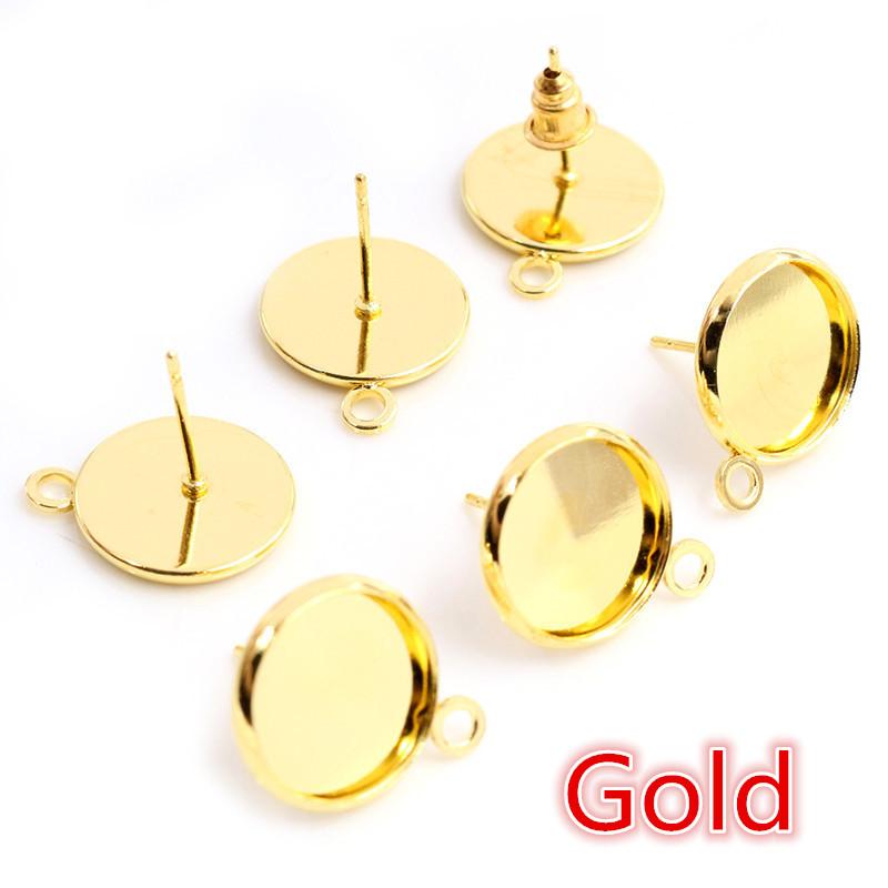 12mm 30pcs Rhodium Brone Gold Silver Plated Stainless Iron Earring Studs(with Ear Plug) Base,Fit 12mm Glass Cabochons