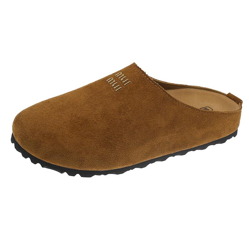 thick-soled women's baotou half slippers 2025 new spring retro one-pedal letter fashion casual lazy shoes
