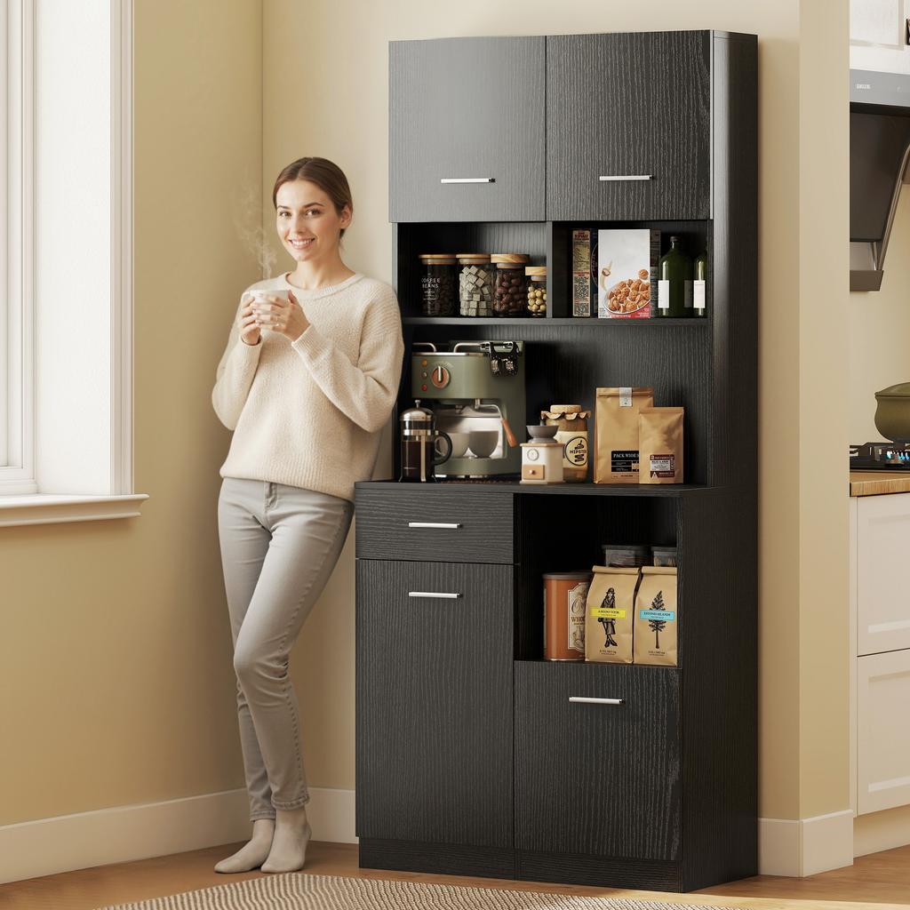 Mobile da cucina, Credenza con cassetto, Ante con chiusura ammortizzata, 80 x 35 x 180 cm, Nero