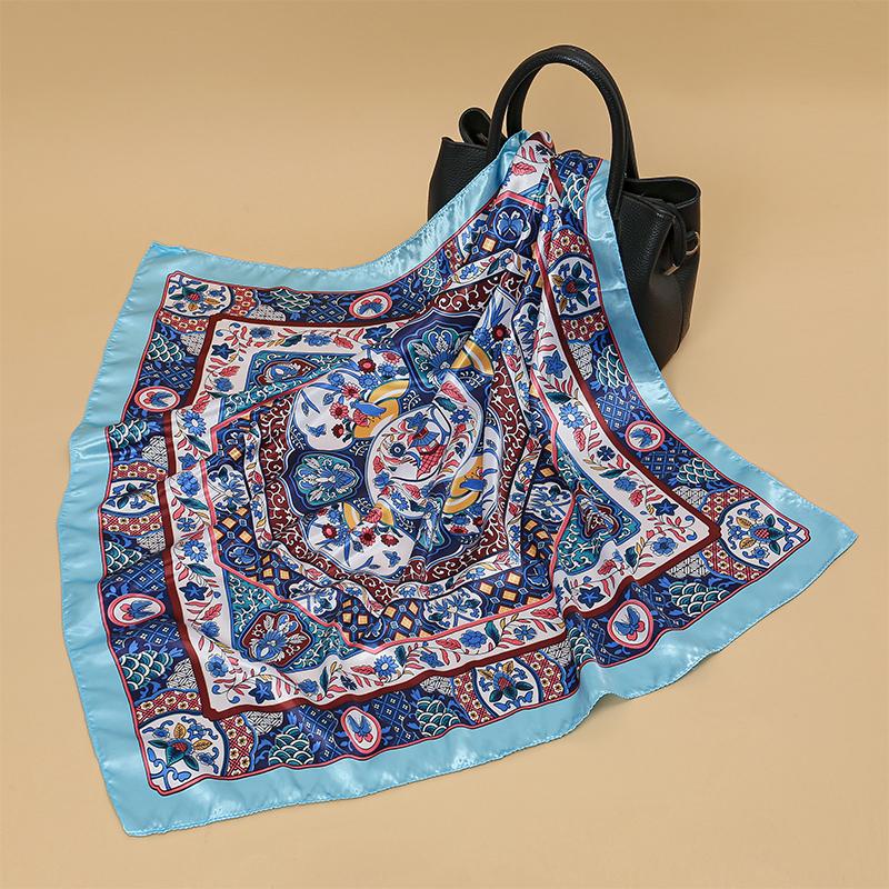 Vintage Blumen Quadratischer Schal für Frauen Seidenschals Halstuch Weibliches Print Stirnband auf dem Kopf Wraps Foulard Hijab Haarbänder