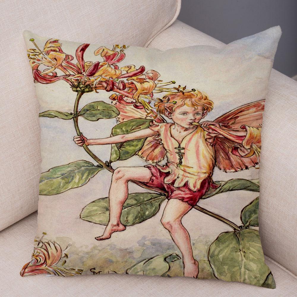 Colorful Fairy Tale World Elves Cushion Cover Decor Cute Cartoon Flower Girl Pillow Case for Sofa Home Polyester Pillowcase