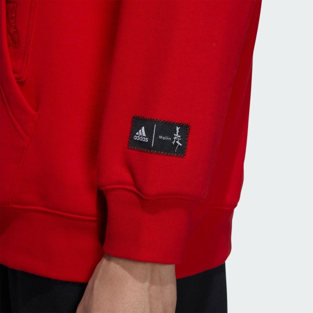 adidas CNY Logo Print Drawstring Long Sleeve Sweatshirt Men Tops Red HZ3036