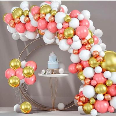 Coral Red Metal Gold Balloon Arched Wreath Set Wedding Baby Shower Birthday Party Engagement Bridal Shower