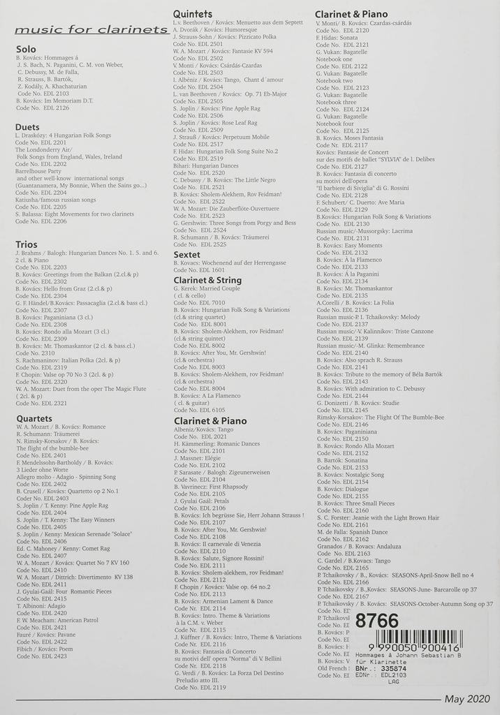 Bella Homage To Khachaturian Daroc Publishing Wittner, Kováček Bach, Paganini, Weber, Debussy, Falla, R. Strauss, Bartók, Kodály, (clarinet Solo)