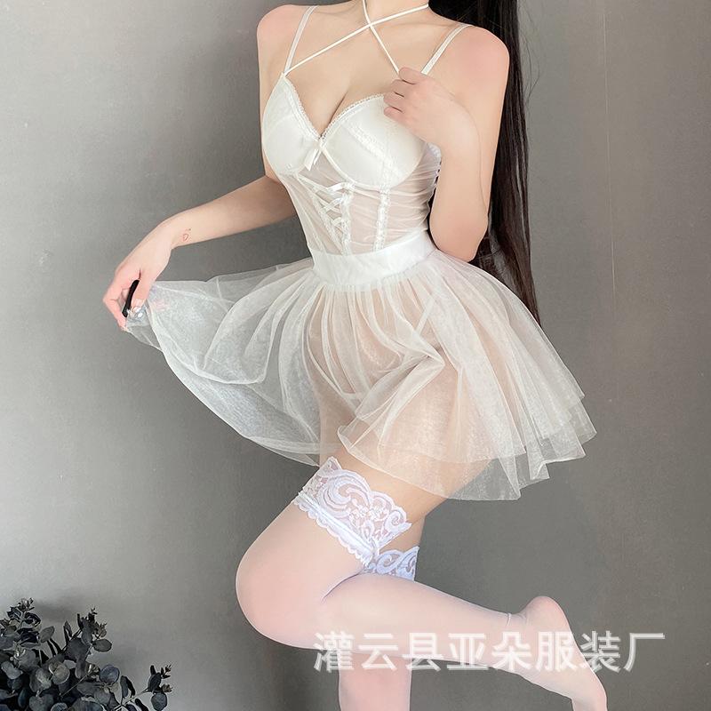 Sex Underwear Pure and Sexy Lace Transparent Tulle Pajamas Sultry and Tempting Skirt Free On the Bed