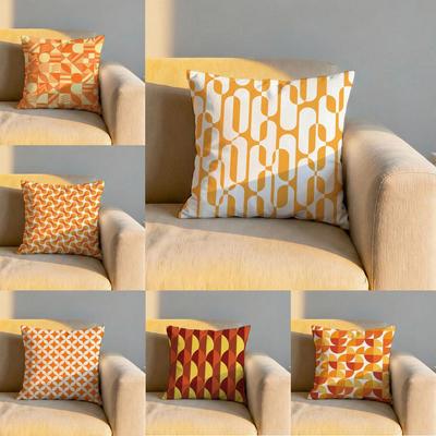 Orange Geometric Cushion Cover Soft Reversible Durable Pillow Cover MultiScene Use for Home Car Daily Comfort