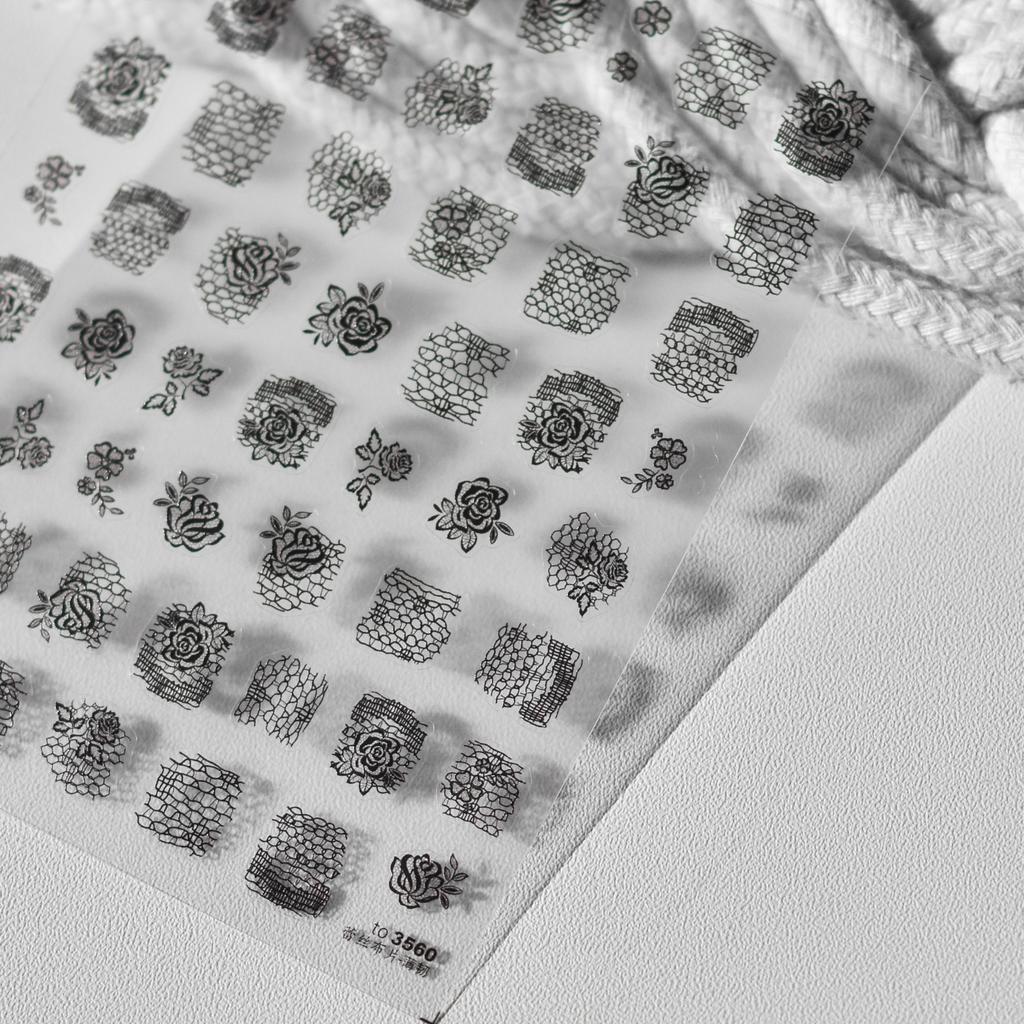 Exquisite Lace Fabric Sheet Nail Art Stickers Black White Rose Nail Decorations Decals DIY Manicure Accessories