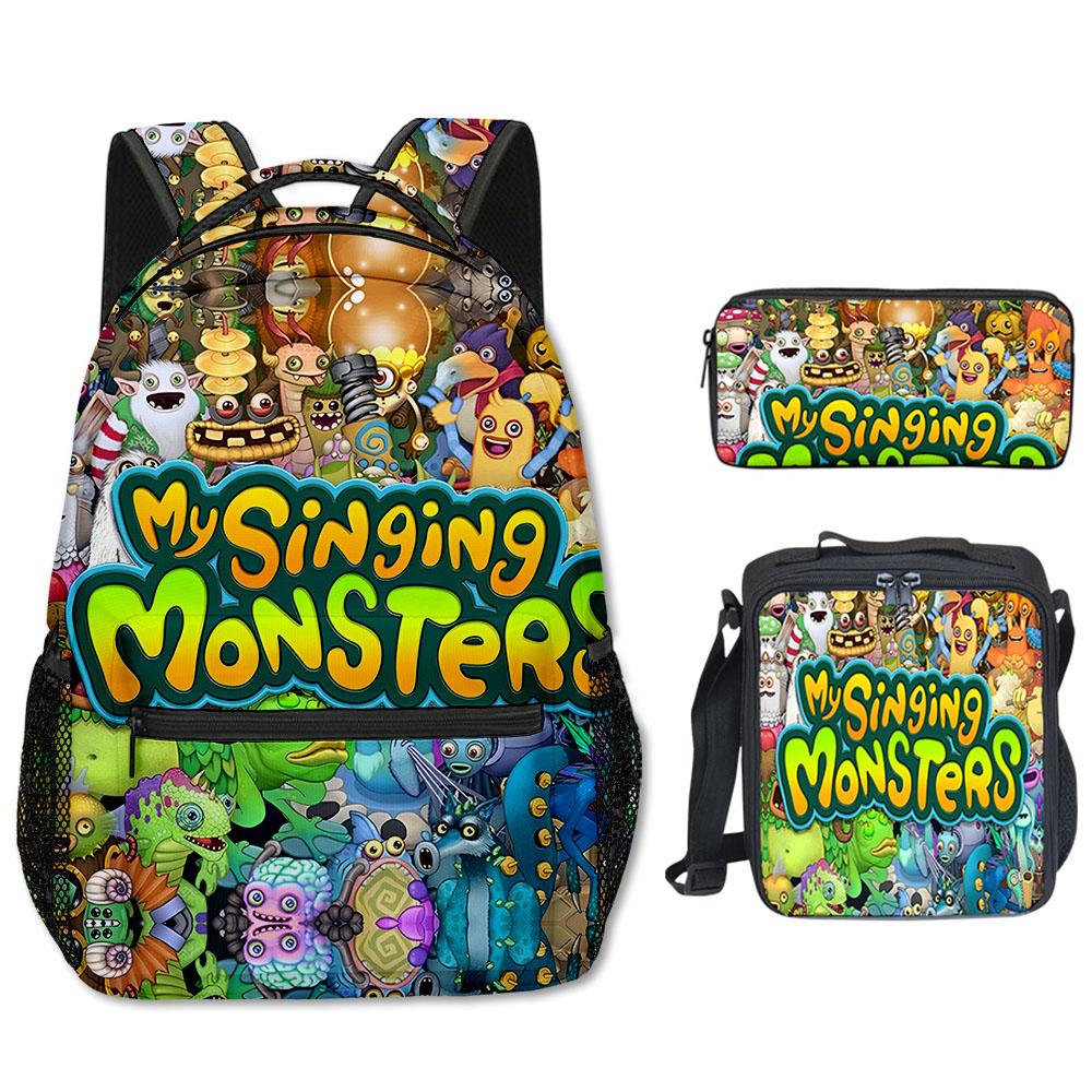 Klassiek Populair my singing monsters 3D Geprint 3 stuks/Set Schooltassen Reisnotitieboek Rugzak Crossbody Lunchtas Etui