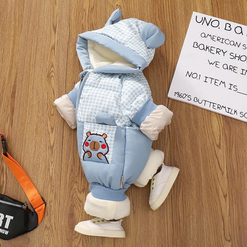 Versiune coreeană a salopetei călduroase cu glugă, căptușită și groasă pentru nou-născuți, băieți și fete - stil confortabil și drăguț, tendință de modă